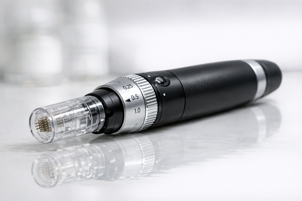 close up of a microneedling pen on a table