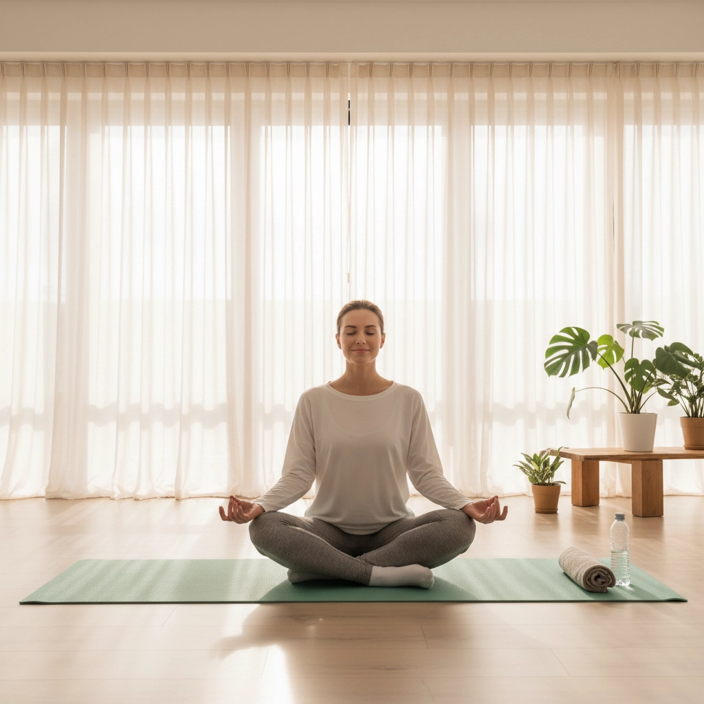 woman in a serene room meditating